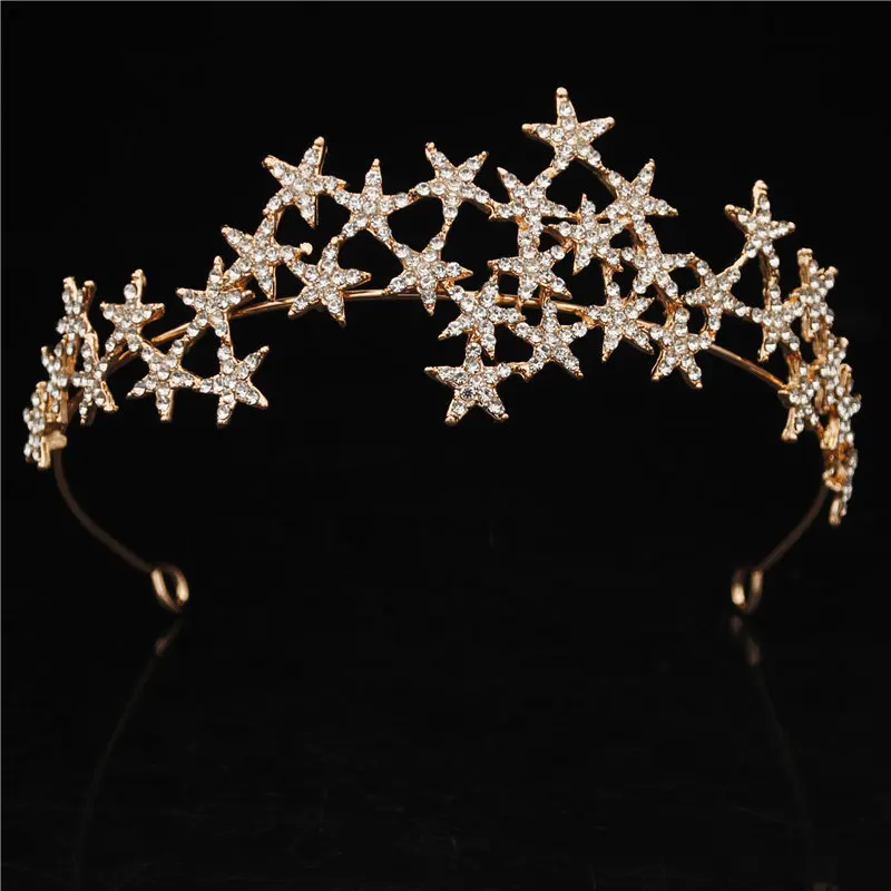 Luxury Crystal Star Hairbands Vintage Rhinestone Bridal Tiaras Crown Headband Wedding Hair Jewelry Women Head Ornaments