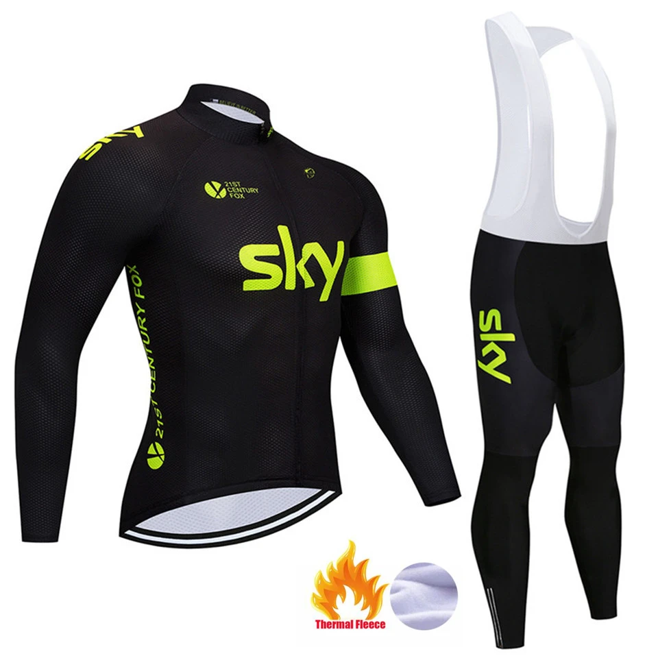 

2018 SKY Winter Men's Super Warm Cycling Jersey Set Ropa Ciclismo Invierno Hombre Thermal Fleece Cycling Wear Bike Clothing Suit