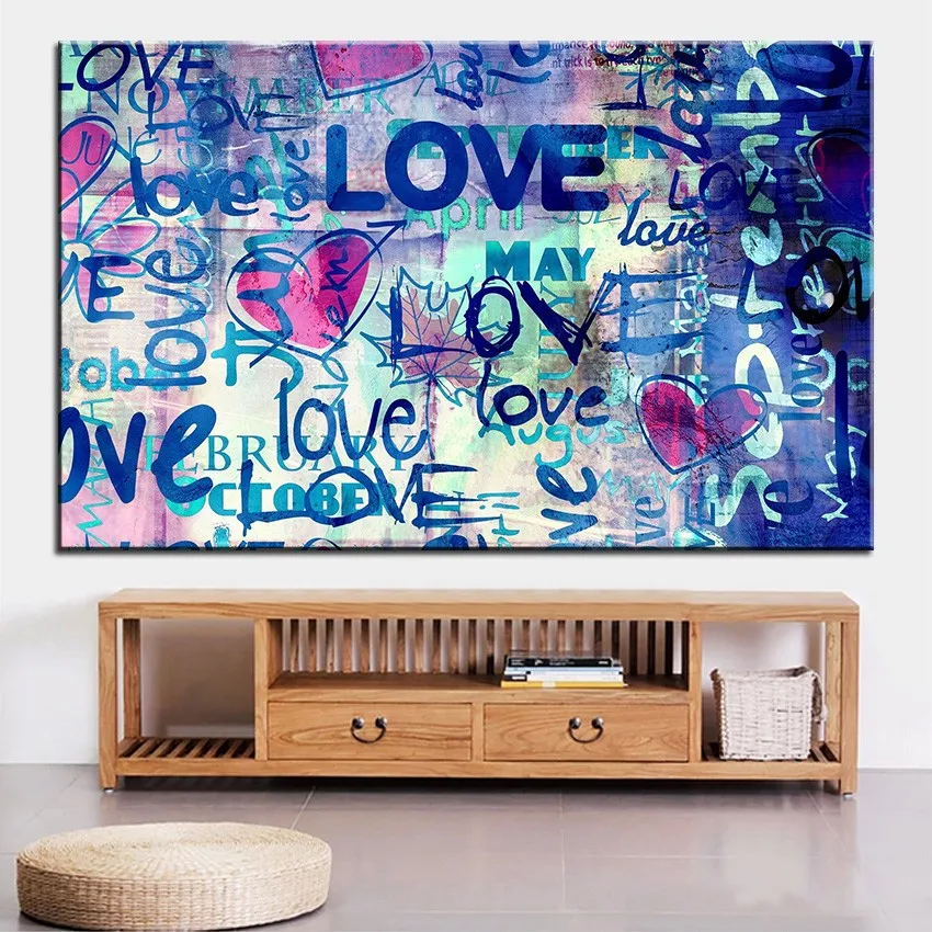 Large Size Printing Oil Painting Graffiti Love Wall Painting Home