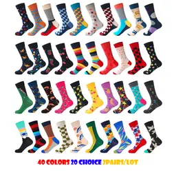 2018 бренд Для Мужчин's Happy Socks качество 40 Цвета 20 вариантов US9-13 плед алмаз животного вишня забавные чесаный хлопковые носки 2 пар/лот