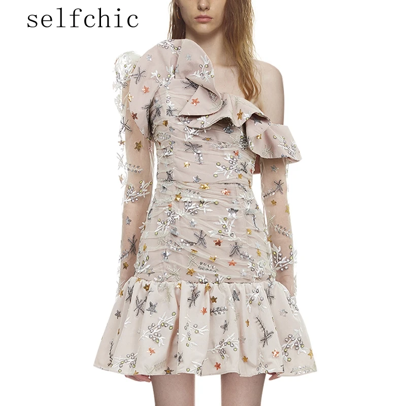 

Ladies Embroidered Dress High Quality 2019 Summer Women One Shoulder Sexy Dresses