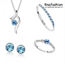 Наборы свадебных ювелирных изделий Посеребренная Кристалл ожерелья и кулоны серьги, кольцо, браслет для женщин аксессуары