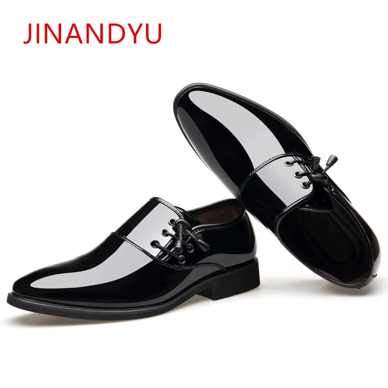 2019 Men's Casual Pantent Leather Shoes Pointed Toe Bridegroom Wedding Shoes 