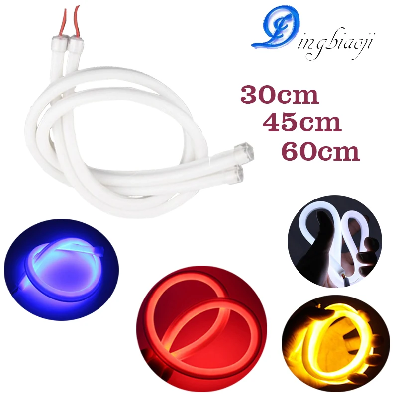 

2X Car 30/45/60 cm Flexible car flowing DRL Starting turns Angel eye white amber LED daytime running lights strip led headlights