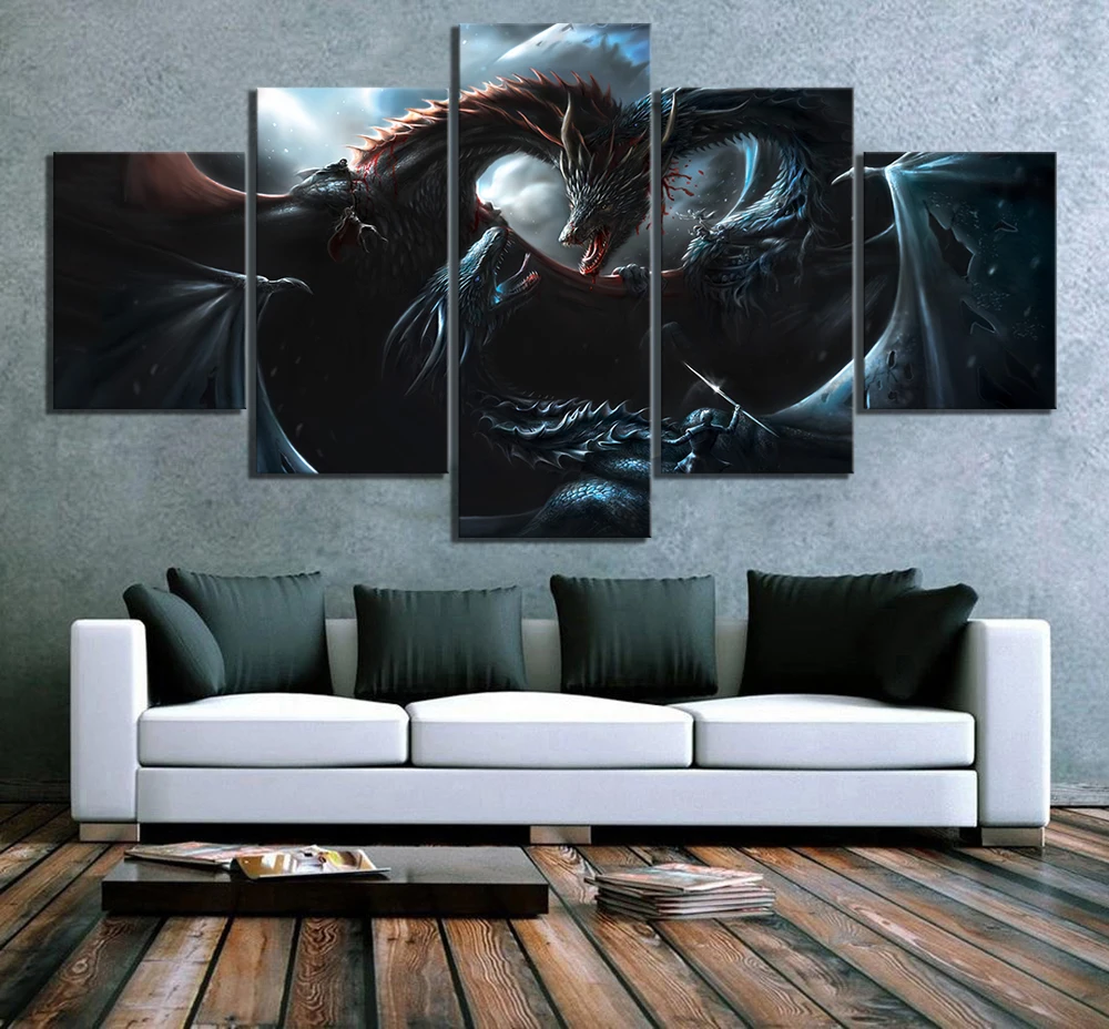 5-Piece-Wall-Art-Dragon-Pictures-Game-of-Thrones-8-Movie-Poster-Paintings-A-Song-of