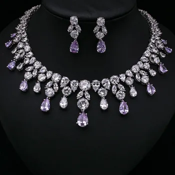 

luxury jewelry set copper metal AAA cubic zironia water drop necklace earring wedding set for women accessories