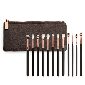 

12pcs Rose Gold Wooded Handle Makeup Brush Complete Eye Set Tools Top Foundation Powder Blending Brush with Cosmetic bag
