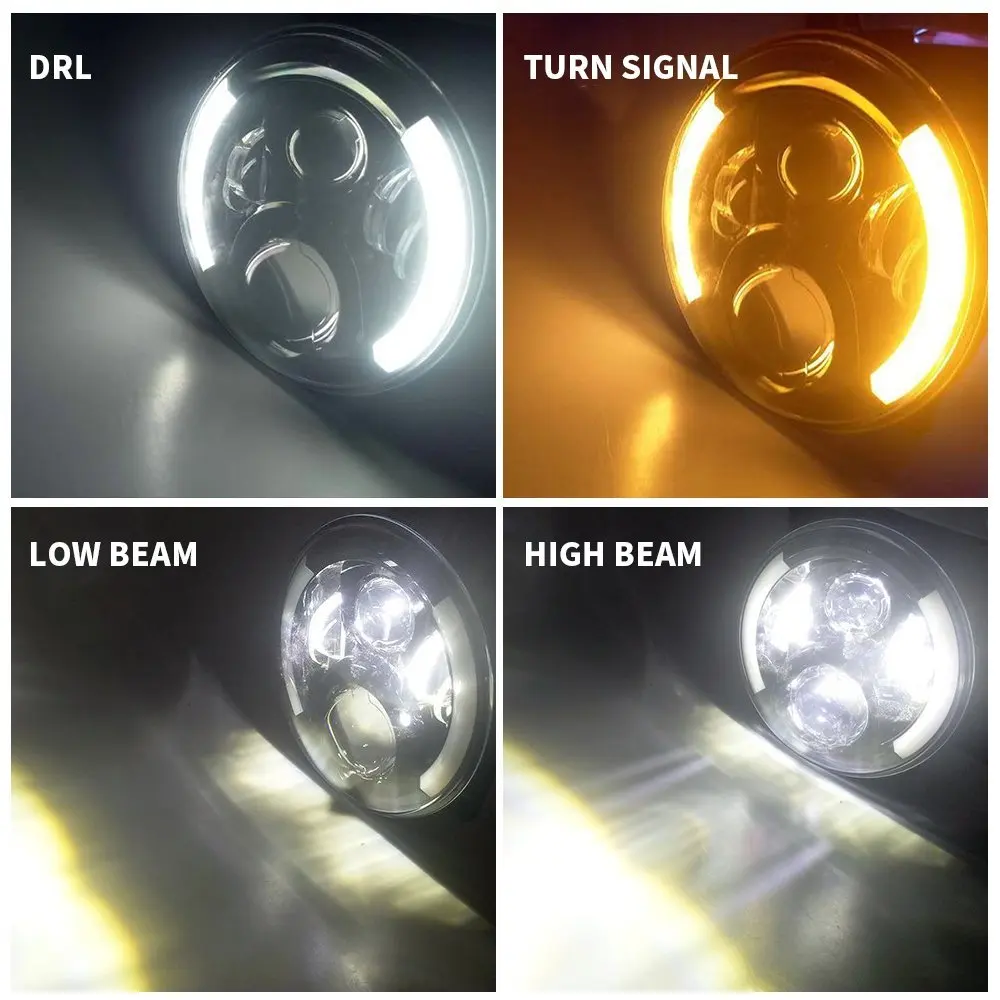 suzuki samurai UAZ Hunter 7 inch LED Projector Headlight with halo DRL&Amber Turn Signal headlamp For Lada 4x4 urban Niva