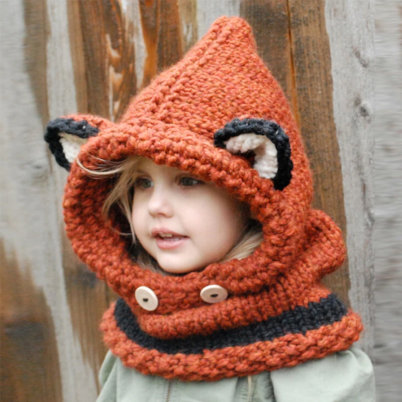 Novelty Winter Crochet Children Hat Neck Warmer Wrap Scarf One piece