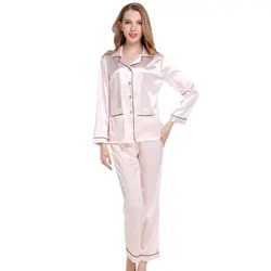 Женские шелковые, атласные пижамы пижамный комплект пижама с длинными рукавами пижамы костюм женский сна из двух частей комплект домашней