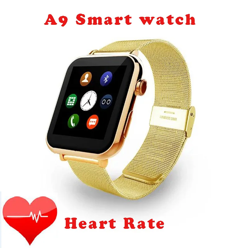 2016 New Stainless Steel Wristband Heart Rate font b Smartwatch b font A9 Bluetooth watch for