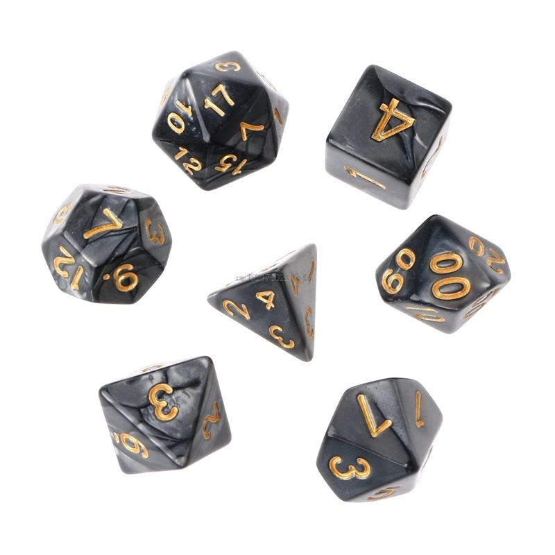 

7Pcs Polyhedral Dice Gold Numbers For Dragon Pathfinder D20 D12 2xD10 D8 D6 D4