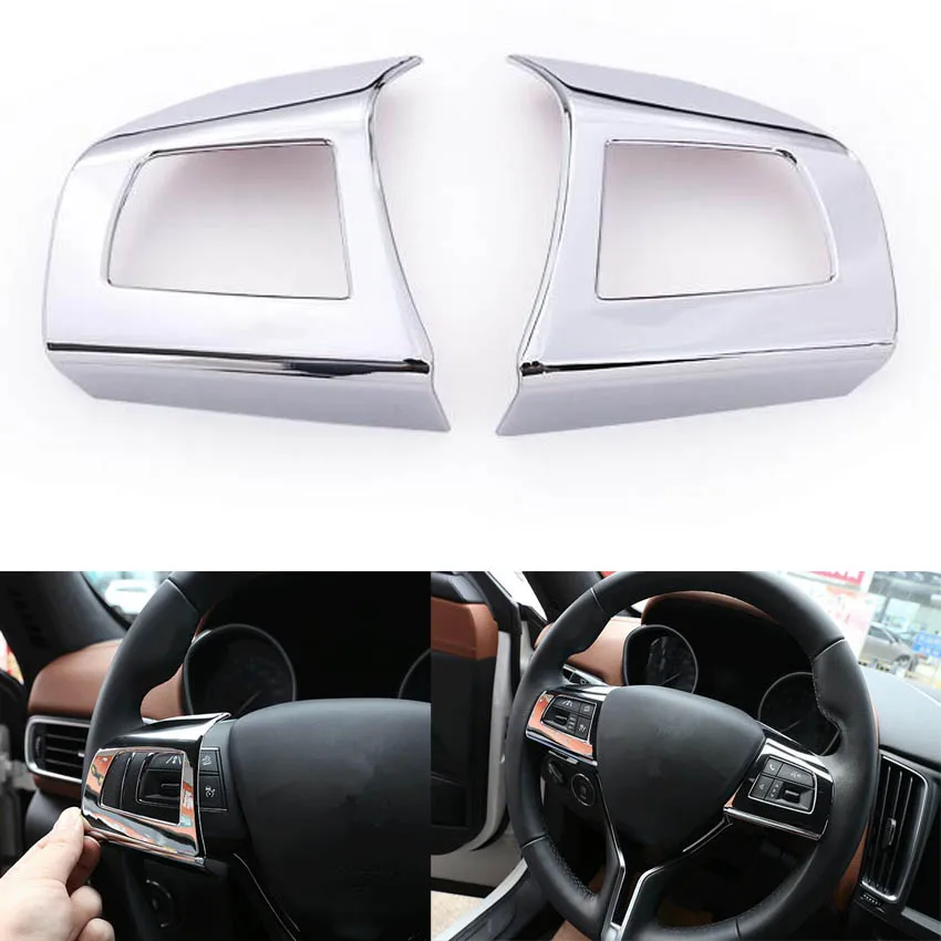 

YAQUICKA 2x хромированные кнопки на рулевое колесо автомобиля, отделка, наклейка с блестками для стайлинга автомобиля, аксессуары для интерьера Maserati Levante