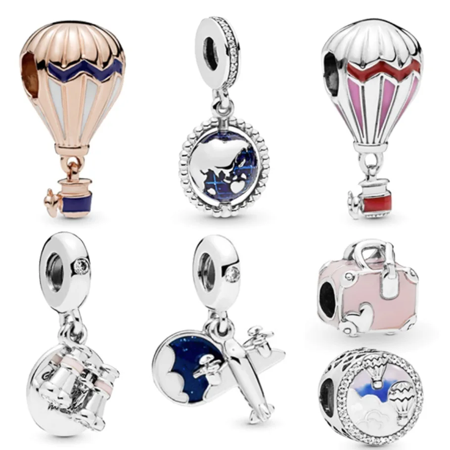 

New Arrival 100% 925 Sterling Silver Beads Hot Air Balloon Globe Trip Charms fit Original Pandora Bracelets Women DIY Jewelry