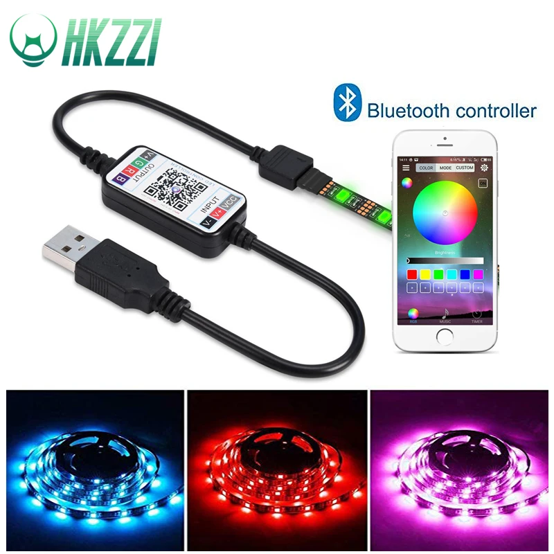 HKKZI 5V USB Светодиодная лента 5050 RGB Водонепроницаемый 0.5M 1M 2M 3M 4M 5M Bluetooth контроллер Wifi