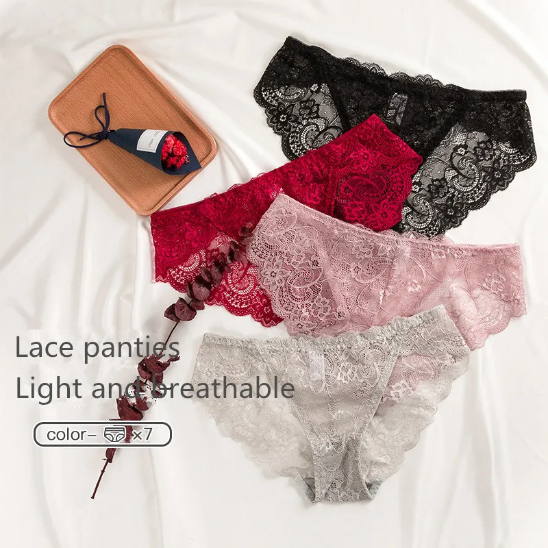 

Ladies Underwear Woman's Panties Sexy transparent openwork lace panties Women's solid low waist briefs