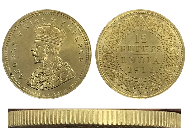 

rupes 1918 British India 15 Rupees gold coin Brass Collectibles Copy Coins