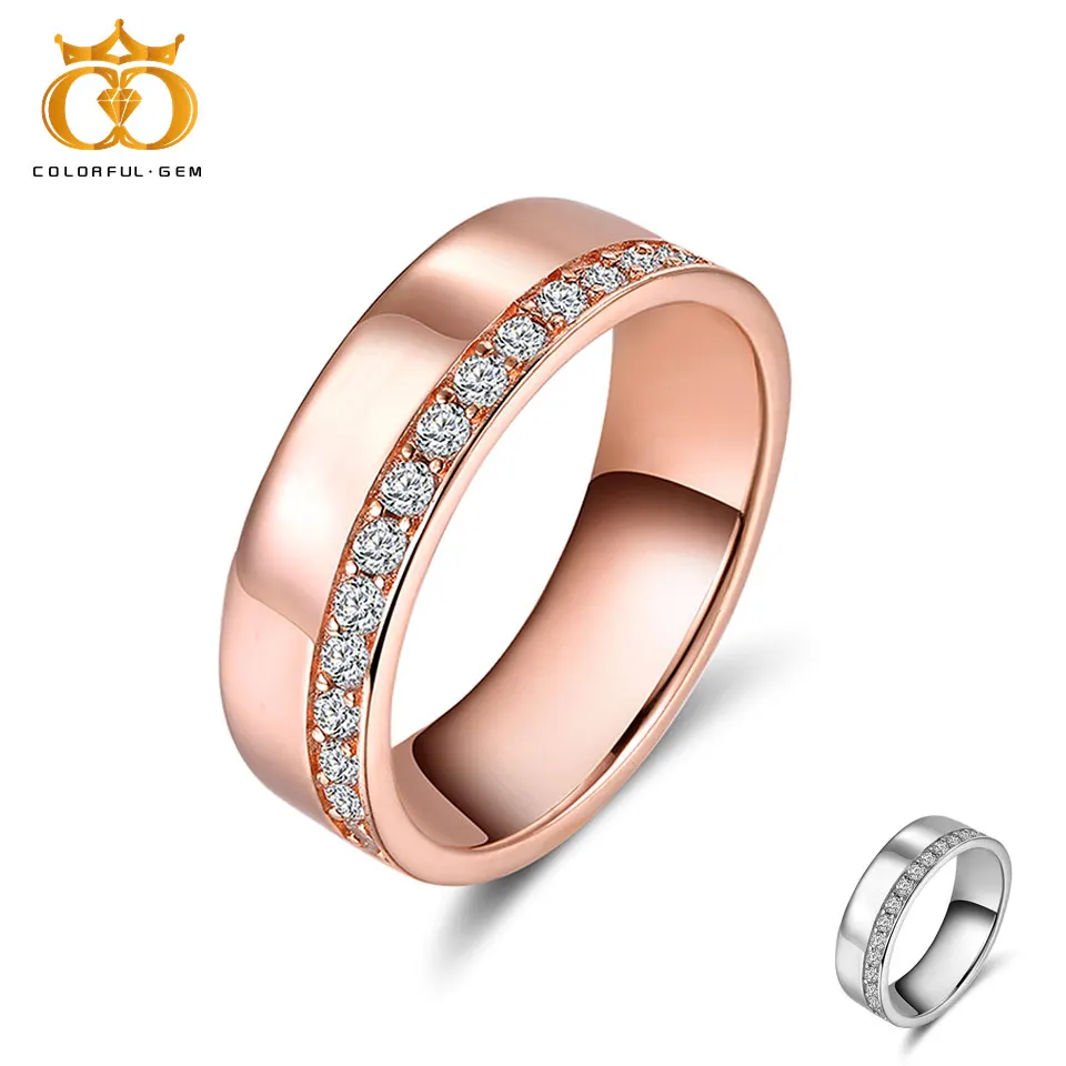 

Colorful.Gem 2019 Rose Gold Color & Silver Color Rings for Women Engagement Rings with One Row 32 Pieces Micro Paved CZ OR147