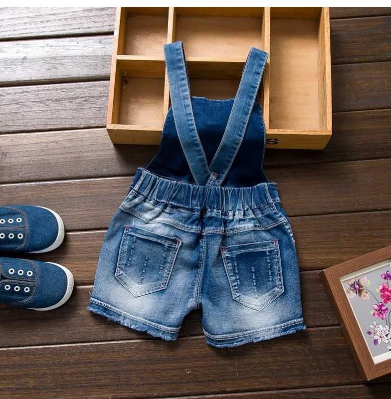 Сезон весна-лето; комбинезон для девочек в американском стиле; милые модные джинсы с потертостями; джинсовый комбинезон; короткие штаны в ковбойском стиле; Цвет Синий