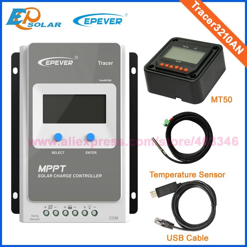 

Tracer 3210AN EPsloar 30A MPPT Solar Charge Controller 12V 24V LCD Diaplay EPEVER Regulator with USB communication cable &Sensor