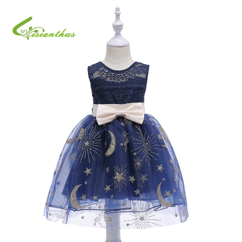 Dress for Girls Princess Flower Girl Bowknot Summer Tutu Wedding Birthday Party Dresses Stars Printed Lace Ball Gown | Детская одежда и