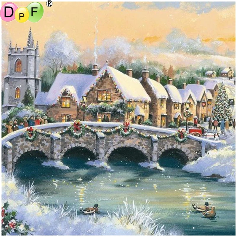 DPF DIY маленький мост город 5D домашняя декоративная Бриллиантовая мозаика набор