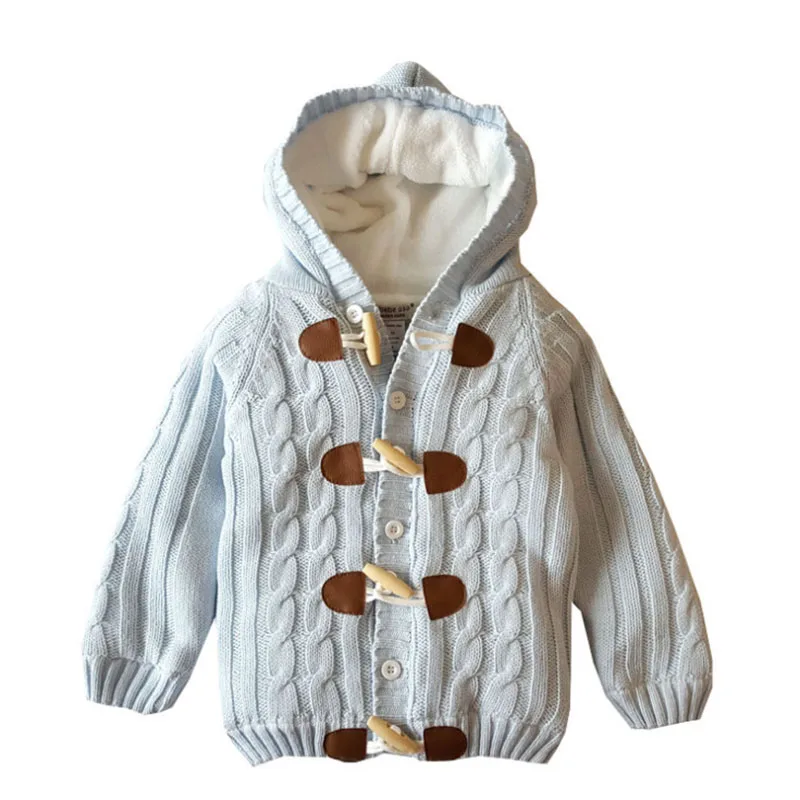 Плотное пальто с пряжкой в Корейском стиле куртки для девочек вязаные зимние куртки детские теплые пальто для мальчиков пальто с капюшоном