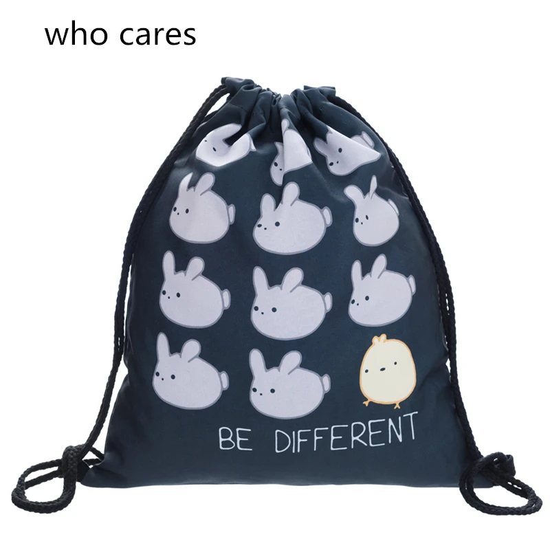 

Who Cares 3D Printing Backpack Women white Chick Hare Drawstring Bag Fashion Casual Mochila Feminina Girl