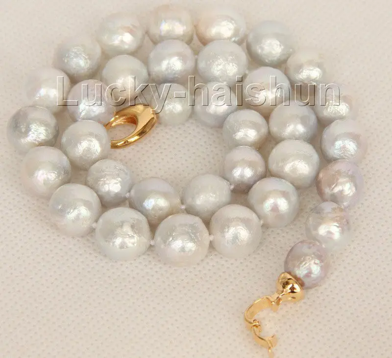 

17" 12mm near round white Reborn keshi pearls necklace filled gold j9805 ^^^@^Noble style Natural Fine jewe FREE SHIPPING