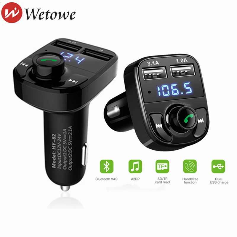 

Wetowe Car MP3 Player Bluetooth Car FM Transmitter Handfree Wireles Dual USB 3.1A Car Charger Voltage LCD Display Micro SD TF