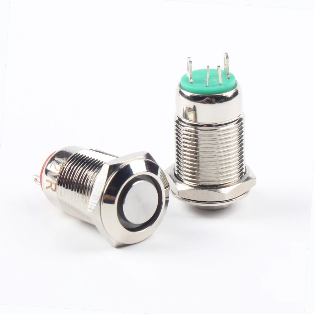 12mm metal push button waterproof self-locking nickel brass switch ring illuminated Latching 12GTHX.S 3V 12V 220V 24V 110V 5V 6V