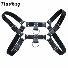 TiaoBug черный из искусственной кожи с регулируемым размером сексуальный мужской бондаж пояс грудь застежка ремни металлические кольца для мужчин БДСМ бондаж белье