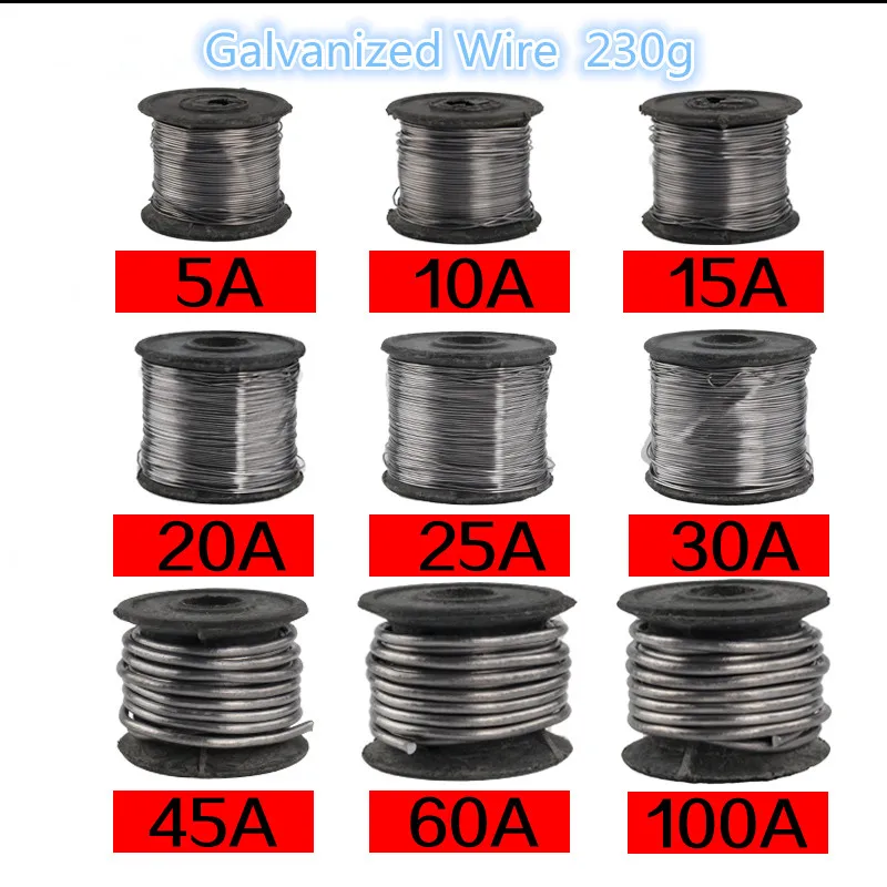melhor 1 PCS YT754 Galvanizado Fio Fusível Fusíveis Recorte 230g 5A 10A 15A 20A 25A 30A 40A 45A 60A