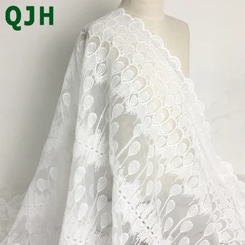 

New Peacock Feather Pattern Embroidery Lace Fabric,African Tulle Net Yarn White Wedding Dresses Embroidered Clothing Fabrics