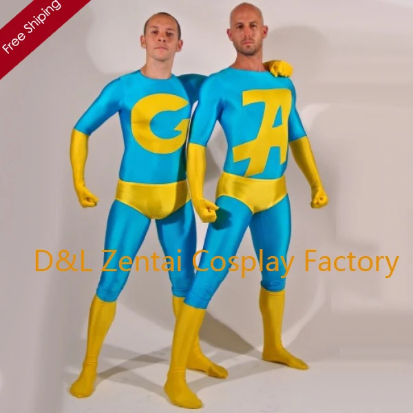 Бесплатная доставка DHL сексуальный синий и желтый лайкра спандекс двузначно гей