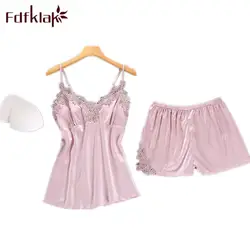 Fdfklak шелковые пижамы для Для женщин Спагетти ремень Пижама Femme 2018 летом Pijama сексуальный костюм ночь 5 стилей пижамы наборы Q1220