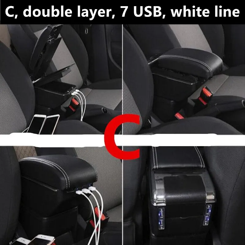 For Hyundai I10 armrest box central Store content Storage box armrest box with cup holder ashtray USB interface 2006 - Color Name: C black white line