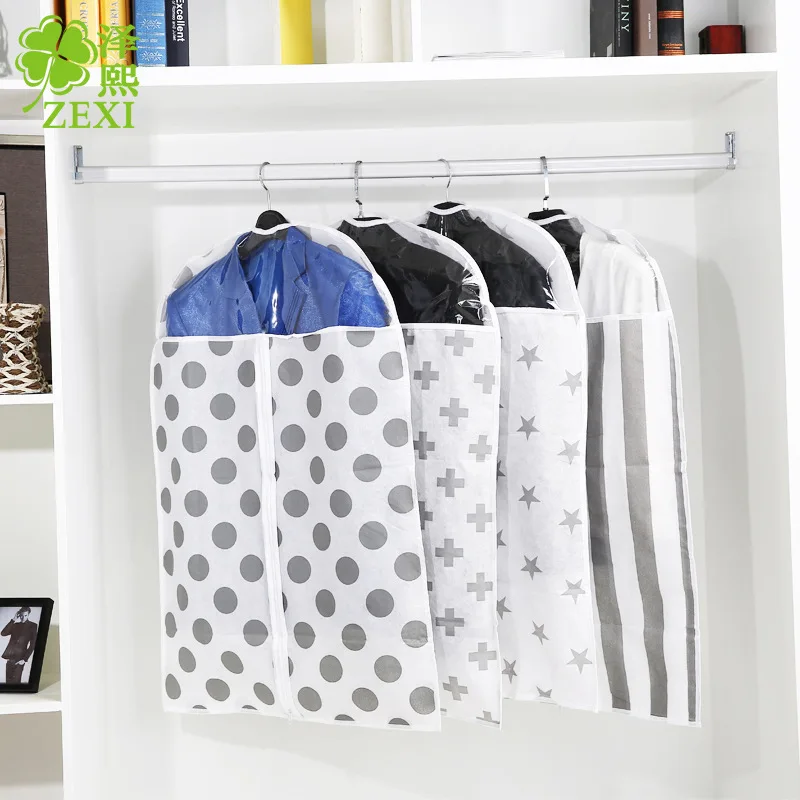 4Pcsset Thick Transparent Clothes Dust Cover Clothing Suit Garment Hanging Pocket Can Wash Storage Bag Organizer For Jack Coat (6)