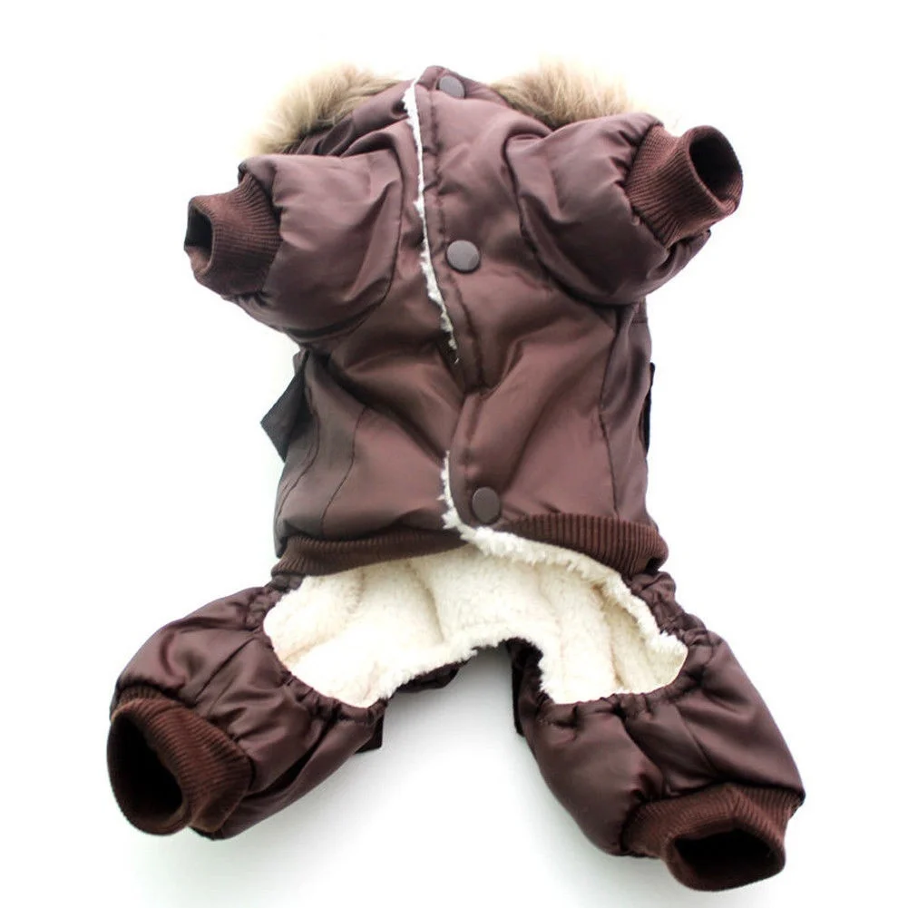 Одежда для домашних животных, зимняя теплая куртка с капюшоном и подкладкой для собак, комбинезон на четыре ноги, штаны, одежда, пальто ВВС, размер XS-XL,, новинка - Цвет: Brown