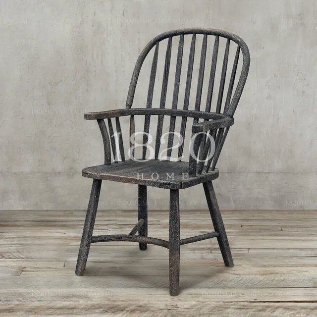 American / French Rustic Wood Armchair / Retro Black Antique Windsor American / French rustic wood armchair / retro black antique Windsor chair old elm chairs / - American / French Rustic Wood Armchair / Retro Black Antique Windsor