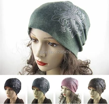 Бесплатная доставка осень и зима шапочки алмазов тюрбан пентакль Cap Skullies хип-хоп чулок для женщин мужчин и капот 4 цветов