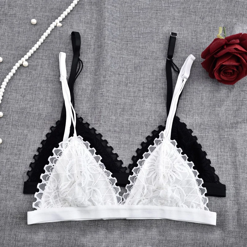 

1 Pcs Women Tempting Cropped Strappy Bra Floral Embroidery Ultra-thin Sexy Sheer Halter Top Female Erotic Triangle Bras Bustier