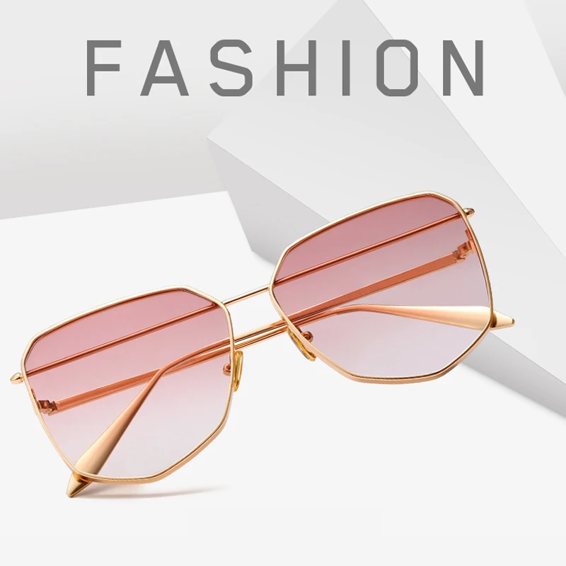 Imwete Новая Металлическая оправа Женская многоугольная рамка солнцезащитные очки градиентные линзы солнцезащитные очки модного дизайна