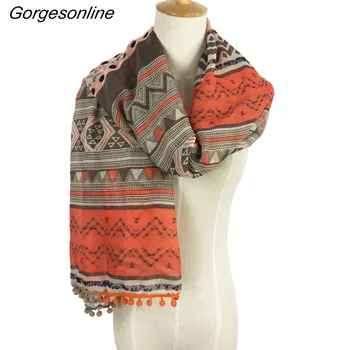 

New Design Women Branded Pom Pom Scarves Beach Shawl wraps Aztec Tribal scarf hijab long 2018