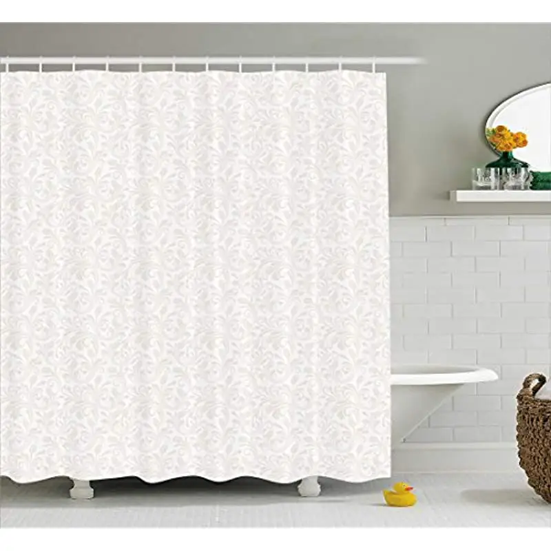 

Vixm Ivory Shower Curtain Medieval Victorian Petals Baroque Soft Toned Blooms Swirls Flourish Spring Fabric Bath Curtains