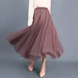 Harajuku длинные юбки Для женщин s розовый юбка Макси-Тюль Элегантный Высокая Талия Faldas уличная плиссированная юбка-пачка Для женщин Jupe Femme Q1202