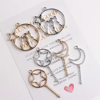 

Trendy New Hollow Out Stars Moon Round Cat Pendant Charms 40PCs/Lot Silver Gold Color Plated Metal Alloy Necklace Keyring Charm