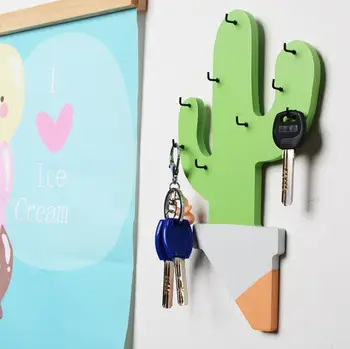 

Nordic Wooden Cactus Styling Hooks Living Room Key Hanging Hooks Decorative Storage Accessories Office Entrance Key Hanger 04287