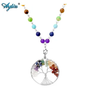 

Ayliss Tree of Life Heart OM Symbol Pendant with Quartz Crystal Chakra Necklace Gem Stone Pendant Jewelry Mothers Day Gifts
