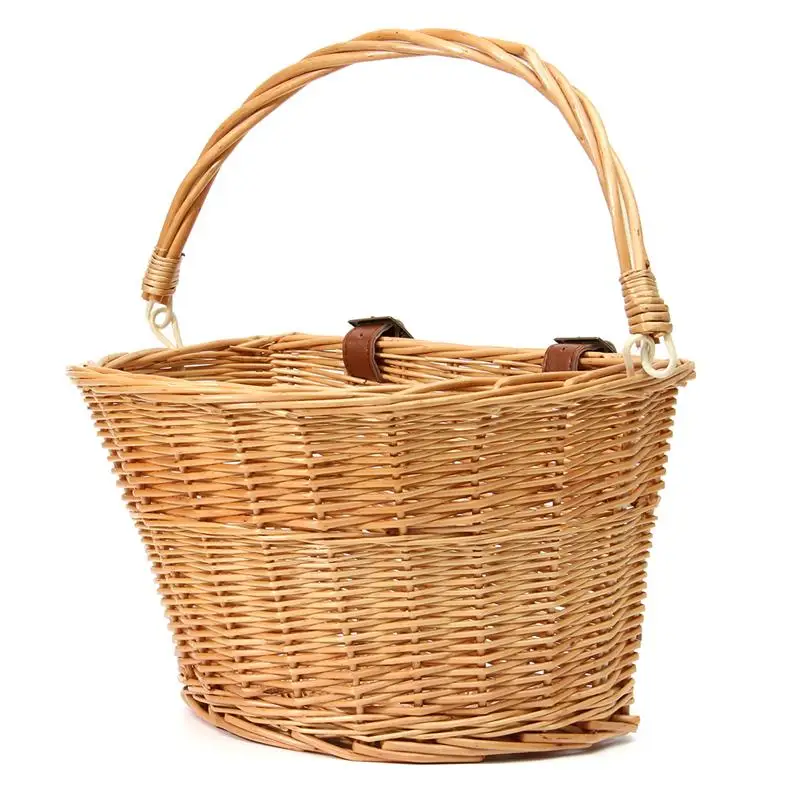 Perfect New Arrival Vintage Wicker Bike Bicycle Front Basket Shopping Box Handlebar Leather Straps High Quality Outdoor Sports Accesso 1